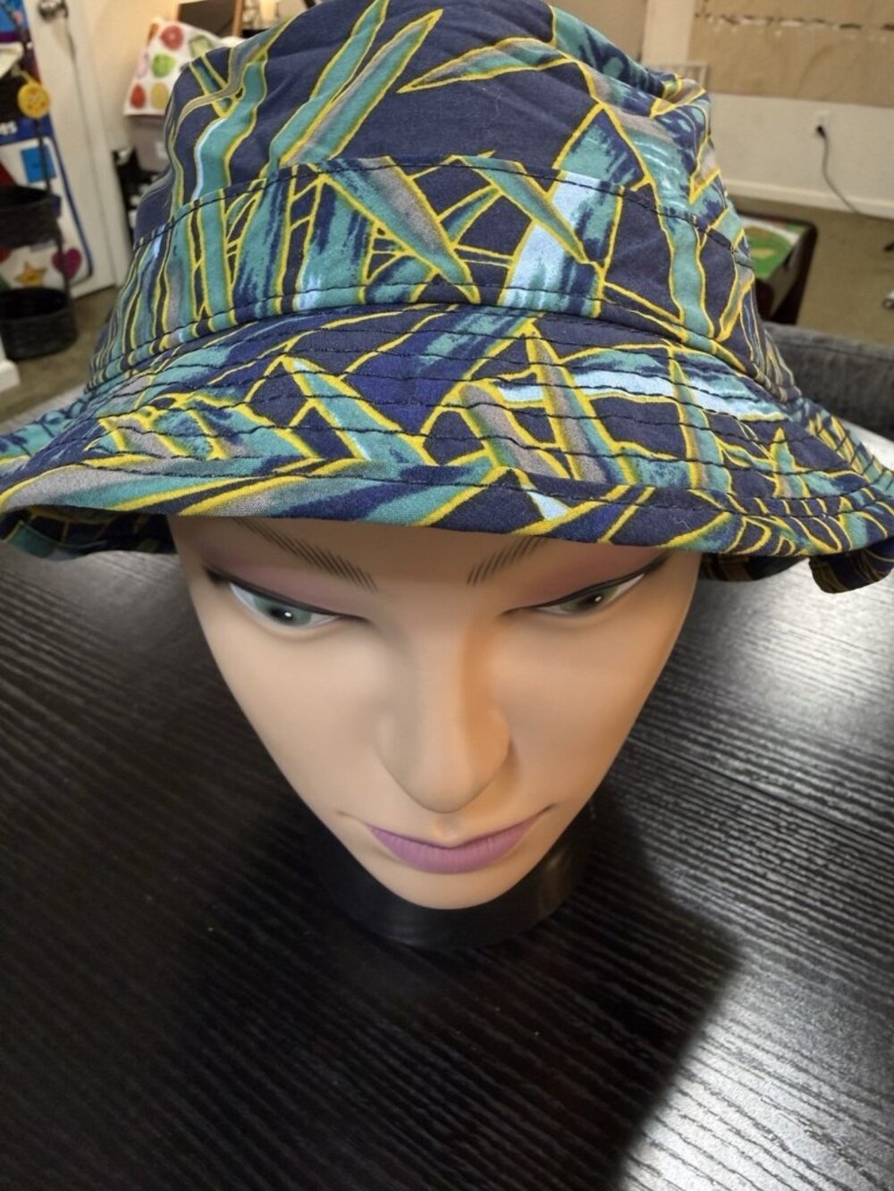 J.Crew Bucket Hat BE708 Blue Tropical Print Packable Nylon S/M Unisex Beach